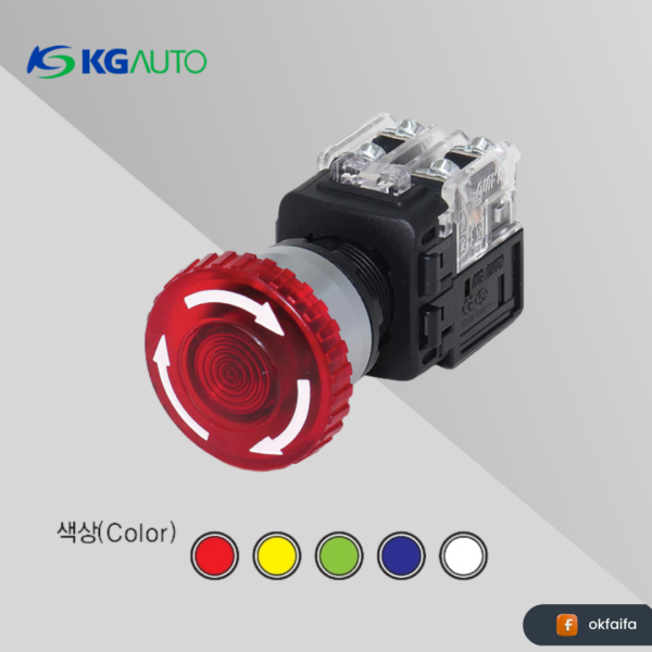 KG auto Emergency push button switch [KGE-Y4R2R, Ø30 Normal buried Plastic guide,5A 250Vac,Push lock turn reset,2a2b,Red]