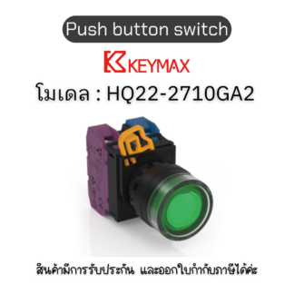 สวิตซ์ Push button switch 22mm green Momentary Flush LED 1a1b 220Vac] Keymax ของแท้! รับประกัน 1 ปี