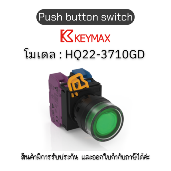 สวิตซ์ Push button switch 22mm green Maintained Flush LED 1a1b 24Vdc] Keymax ของแท้! รับประกัน 1 ปี